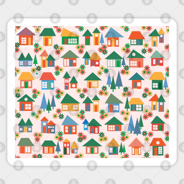 The whole town - tiny little houses and pine trees Sticker by FrancesPoff